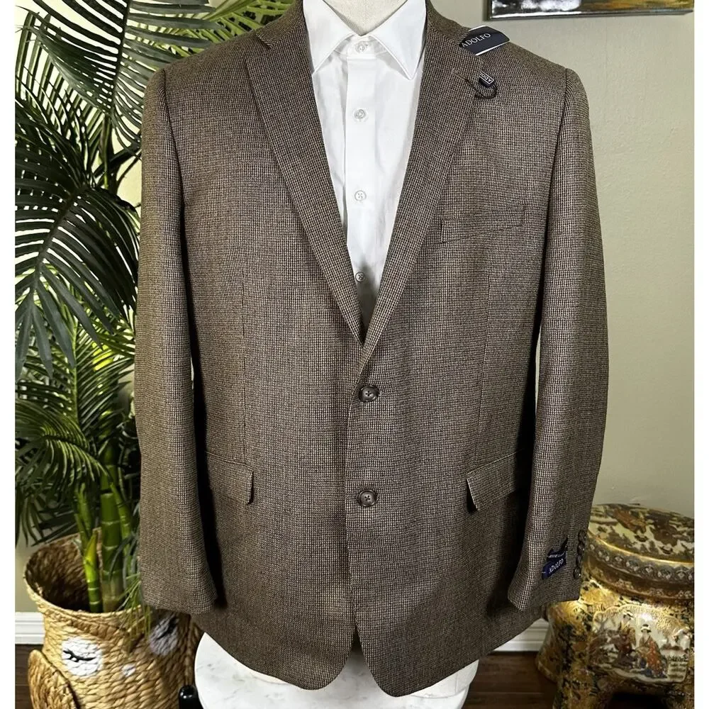Adolfo Sportcoat Blazer Men 46R New w Tags Lambswool Brown Beige Woven